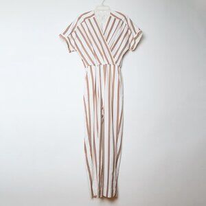 MAJE Pieni Stripe Jumpsuit Wrap Over Front White Resort Vacation EU 38